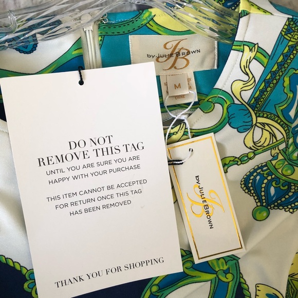 Julie Brown Equestrian Print Aqua teal print shift - Picture 5 of 7